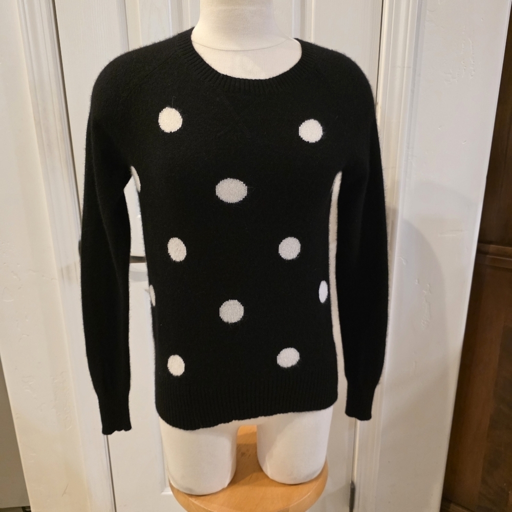 Halogen Cashmere Black and White Polka Dot Sweater